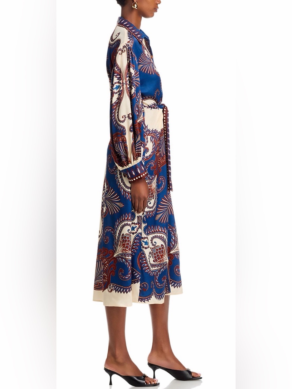 FARM RIO Arabesque Scarf Midi Dress in Blue, Cream and Brown - Picture 5 of 10